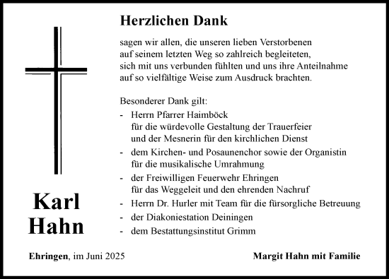 Traueranzeige von Karl Hahn von Rieser Nachrichten