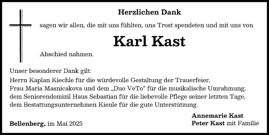 Traueranzeige von Karl Kast von Illertisser Zeitung