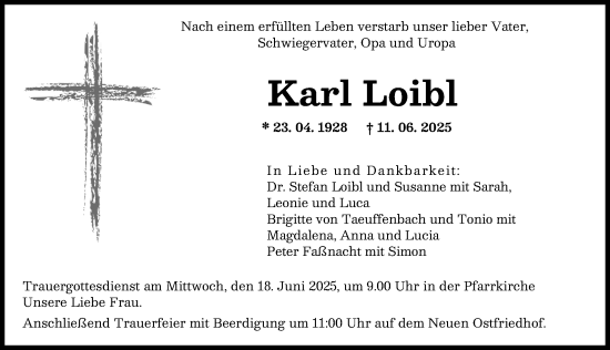 Traueranzeige von Karl Loibl von Augsburger Allgemeine