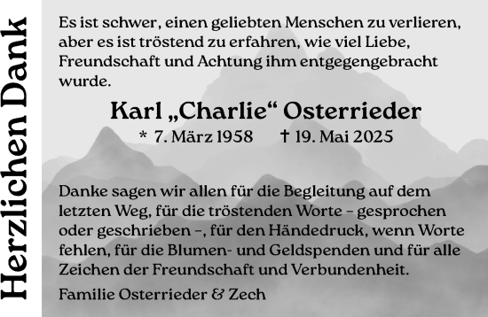 Traueranzeige von Karl Osterrieder von Mindelheimer Zeitung