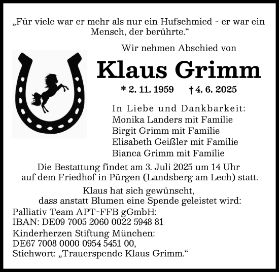 Traueranzeige von Klaus Grimm von Augsburger Allgemeine, Donauwörther Zeitung