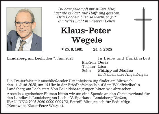 Traueranzeige von Klaus-Peter Wegele von Landsberger Tagblatt