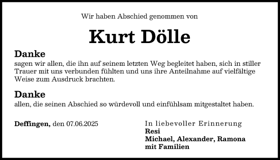 Traueranzeige von Kurt Dölle von Günzburger Zeitung