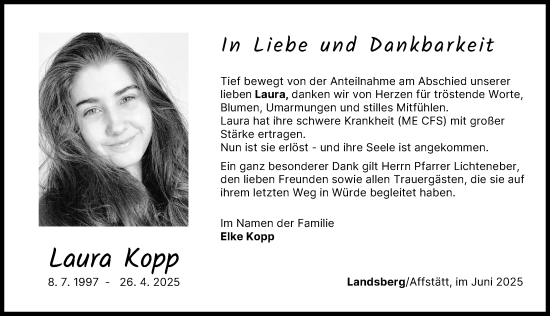 Traueranzeige von Laura Kopp von Landsberger Tagblatt