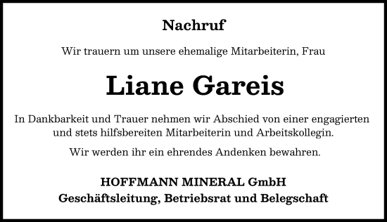 Traueranzeige von Liane Gareis von Neuburger Rundschau