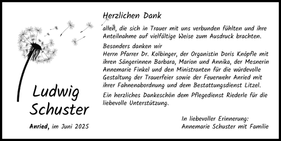 Traueranzeige von Ludwig Schuster von Günzburger Zeitung, Augsburg-Land