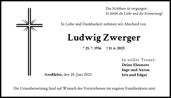 Traueranzeige von Ludwig Zwerger von Günzburger Zeitung