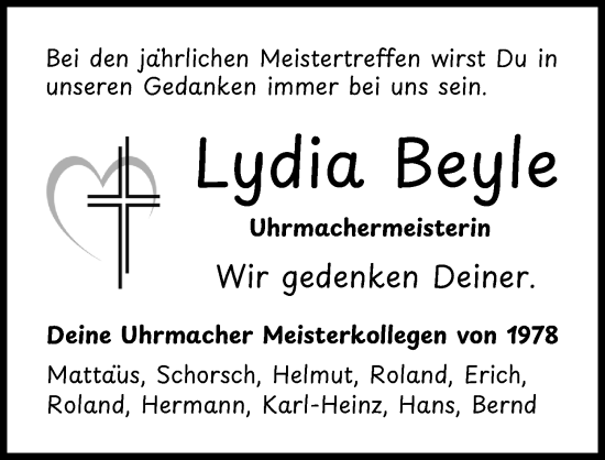 Traueranzeige von Lydia Beyle von Donauwörther Zeitung