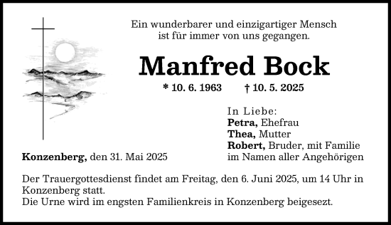 Traueranzeige von Manfred Bock von Günzburger Zeitung