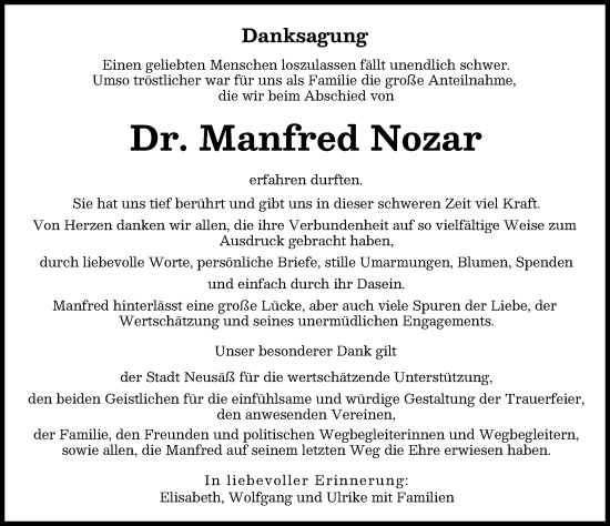 Traueranzeige von Manfred Nozar von Augsburger Allgemeine