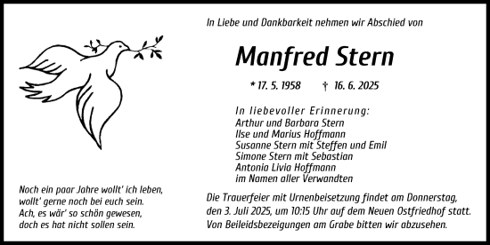 Traueranzeige von Manfred Stern von Augsburger Allgemeine