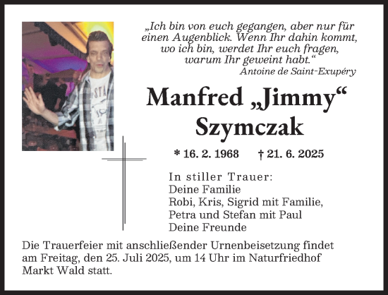 Traueranzeige von Manfred Szymczak von Schwabmünchner Allgemeine