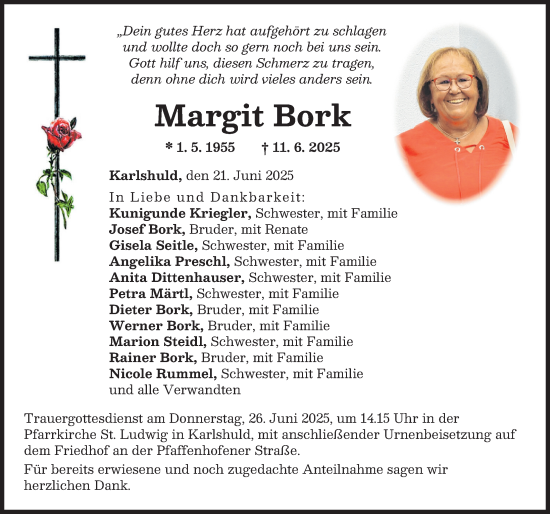 Traueranzeige von Margit Bork von Neuburger Rundschau