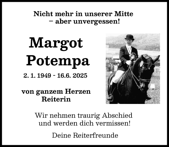 Traueranzeige von Margot Potempa von Landsberger Tagblatt
