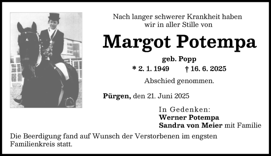 Traueranzeige von Margot Potempa von Landsberger Tagblatt
