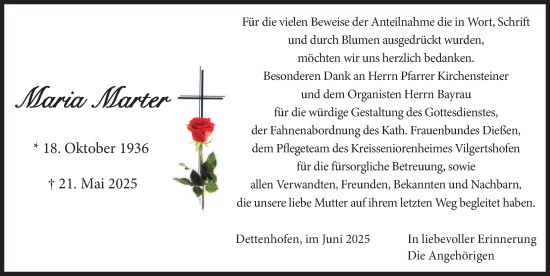 Traueranzeige von Maria Marter von Landsberger Tagblatt