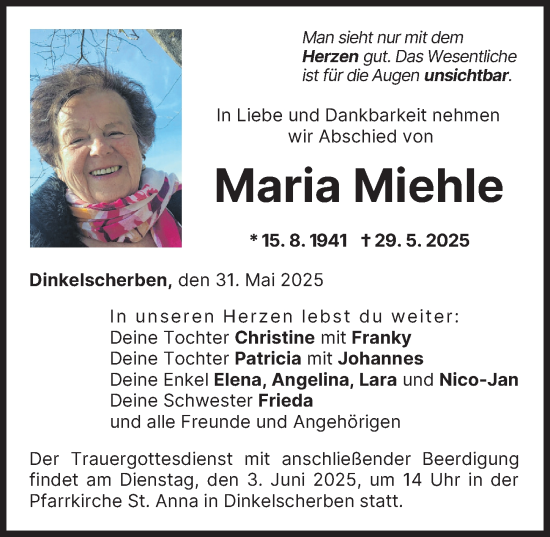 Traueranzeige von Maria Miehle von Augsburg-Land