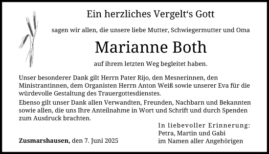 Traueranzeige von Marianne Both von Augsburger Allgemeine