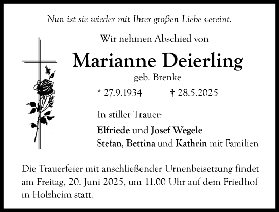 Traueranzeige von Marianne Deierling von Neu-Ulmer Zeitung