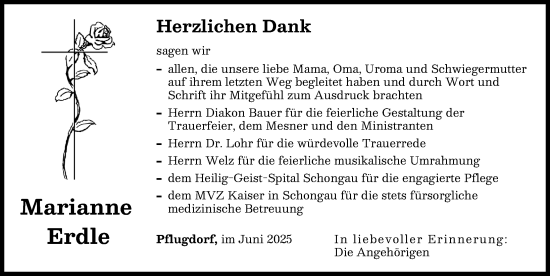 Traueranzeige von Marianne Erdle von Landsberger Tagblatt