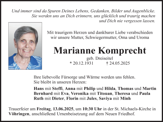Traueranzeige von Marianne Komprecht von Illertisser Zeitung