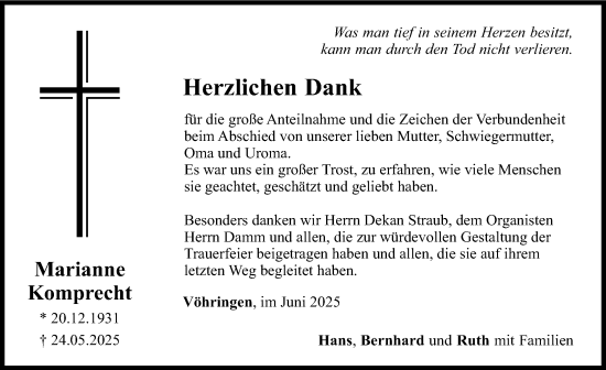 Traueranzeige von Marianne Komprecht von Illertisser Zeitung