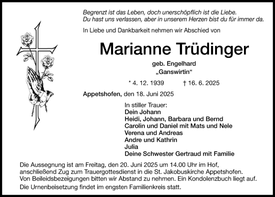 Traueranzeige von Marianne Trüdinger von Rieser Nachrichten