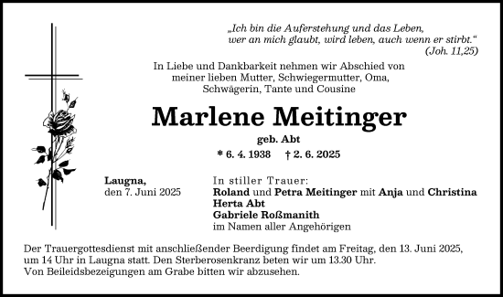 Traueranzeige von Marlene Meitinger von Wertinger Zeitung