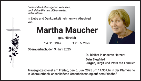 Traueranzeige von Martha Maucher von Mindelheimer Zeitung