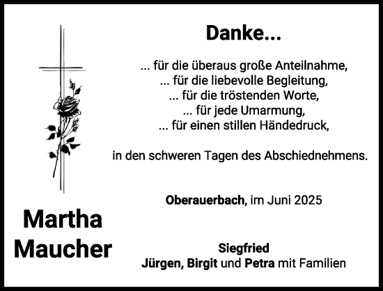 Traueranzeige von Martha Maucher von Mindelheimer Zeitung
