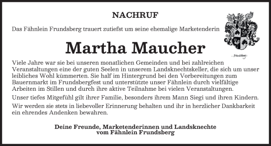 Traueranzeige von Martha Maucher von Mindelheimer Zeitung