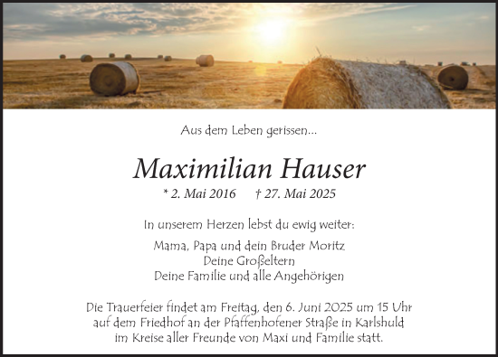 Traueranzeige von Maximilian Hauser von Neuburger Rundschau