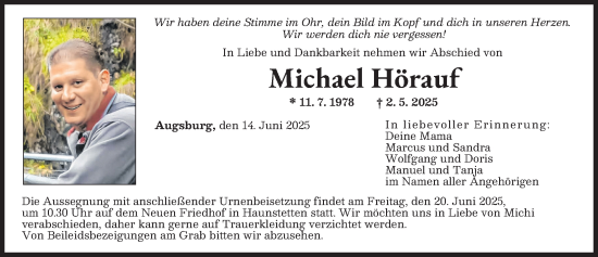 Traueranzeige von Michael Hörauf von Augsburger Allgemeine