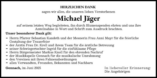 Traueranzeige von Michael Jäger von Schwabmünchner Allgemeine
