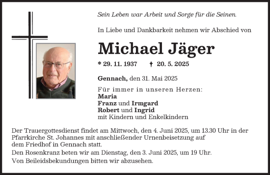 Traueranzeige von Michael Jäger von Schwabmünchner Allgemeine