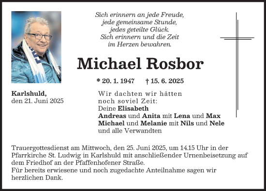 Traueranzeige von Michael Rosbor von Neuburger Rundschau