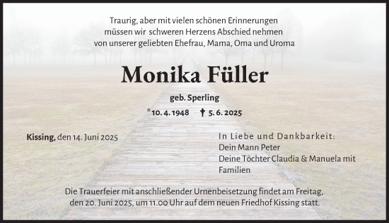 Traueranzeige von Monika Füller von Augsburger Allgemeine