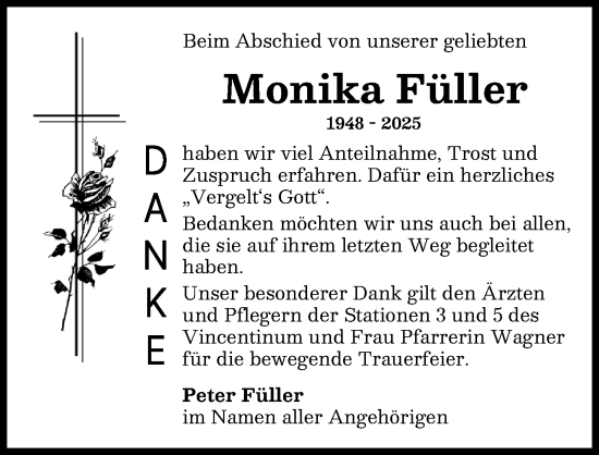 Traueranzeige von Monika Füller von Augsburger Allgemeine, Friedberger Allgemeine