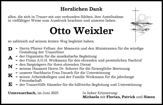 Traueranzeige von Otto Weixler von Mindelheimer Zeitung