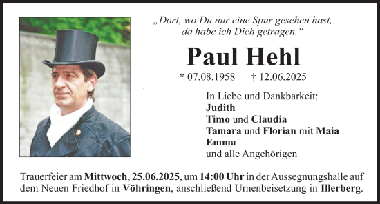 Traueranzeige von Paul Hehl von Neu-Ulmer Zeitung