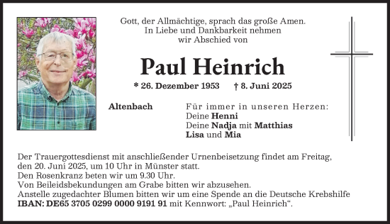 Traueranzeige von Paul Heinrich von Augsburg-Land