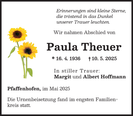 Traueranzeige von Paula Theuer von Neu-Ulmer Zeitung