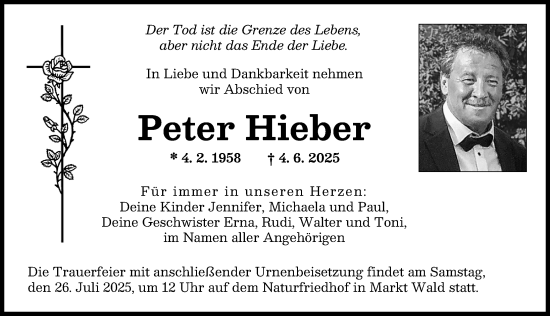 Traueranzeige von Peter Hieber von Augsburger Allgemeine