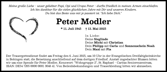 Traueranzeige von Peter Modler von Schwabmünchner Allgemeine