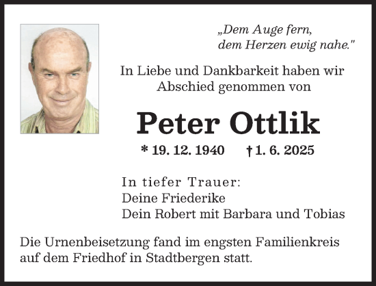 Traueranzeige von Peter Ottlik von Augsburger Allgemeine