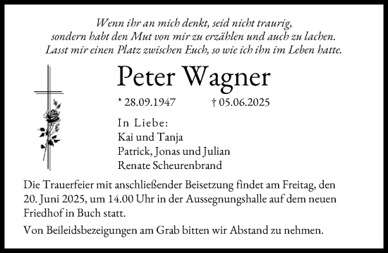 Traueranzeige von Peter Wagner von Illertisser Zeitung