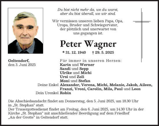 Traueranzeige von Peter Wagner von Landsberger Tagblatt