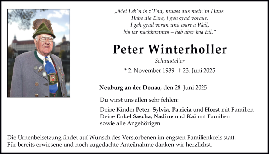 Traueranzeige von Peter Winterholler von Neuburger Rundschau