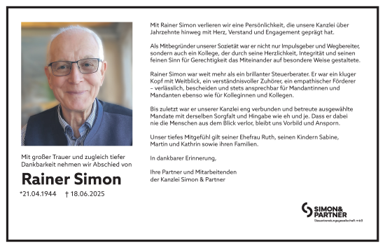 Traueranzeige von Rainer Simon von Landsberger Tagblatt