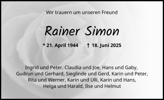 Traueranzeige von Rainer Simon von Landsberger Tagblatt